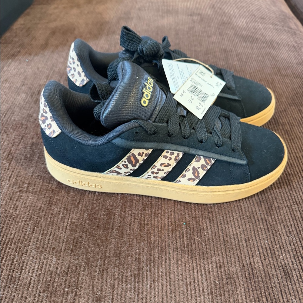 Adidas Black and Beige Sneakers with Animal Print